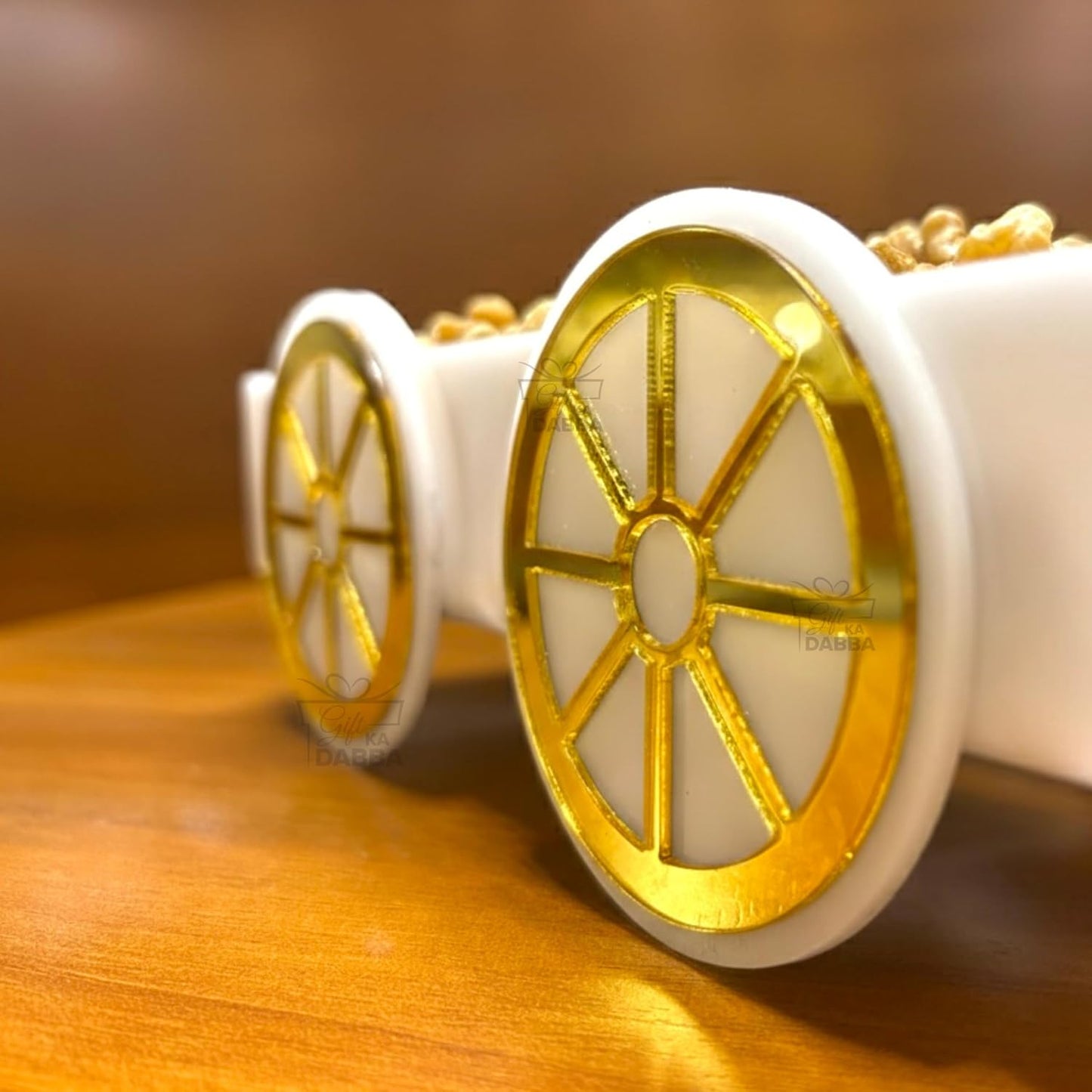 Luxury Acrylic Dry Fruits Trolley Tray with Gold Accented Wheels