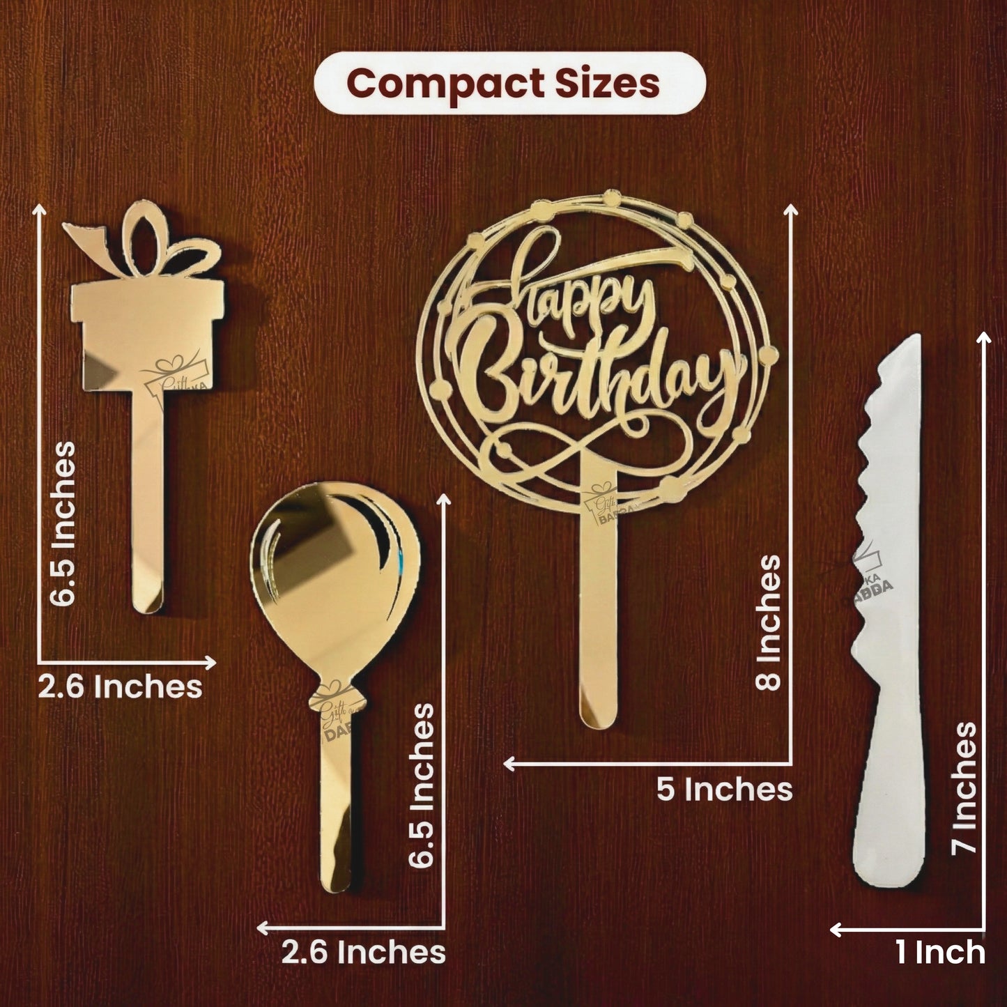 Happy Birthday Cake Topper Set of 3 with Free Knife