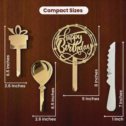 Happy Birthday Cake Topper Set of 3 with Free Knife