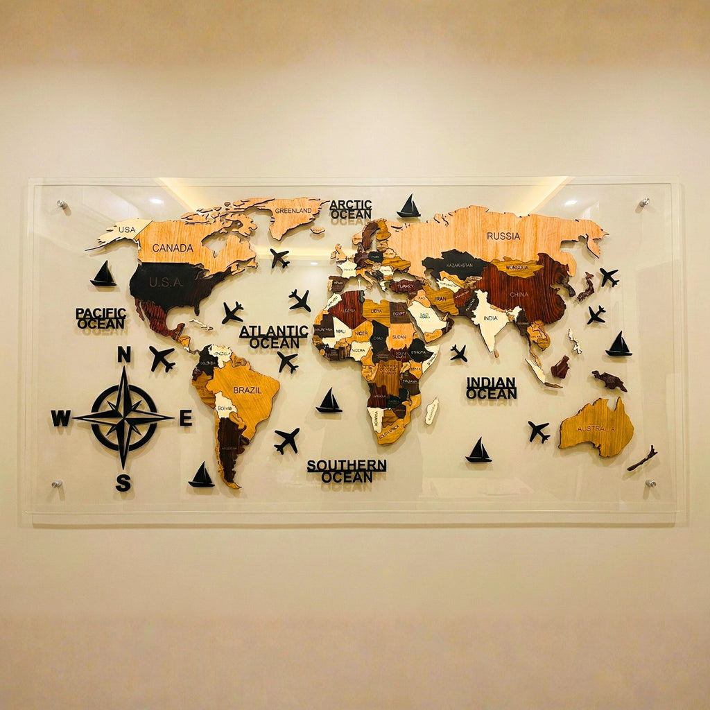 GKD Acrylic & MDF 3D World Map (8x4 Feet) for Wall Decor
