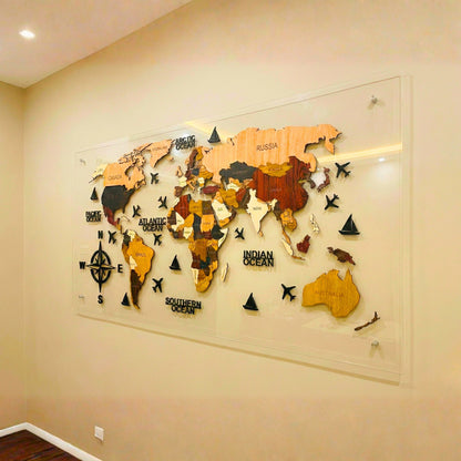GKD Acrylic & MDF 3D World Map (8x4 Feet) for Wall Decor