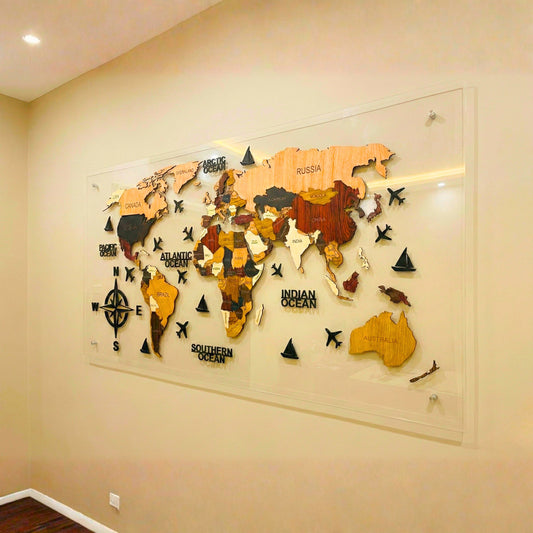 GKD Acrylic & MDF 3D World Map (8x4 Feet) for Wall Decor