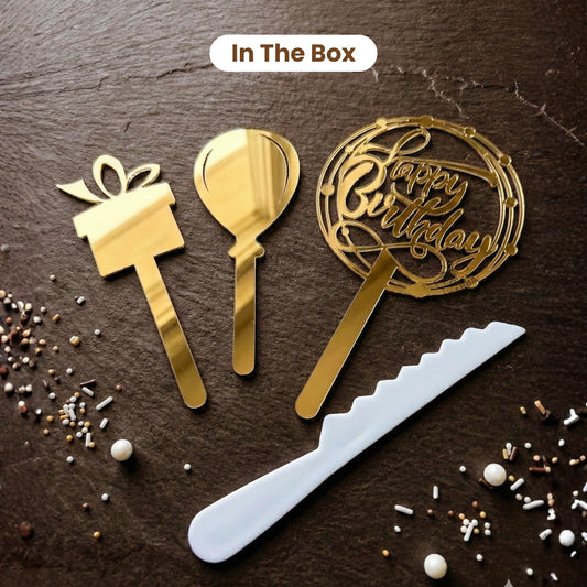 Happy Birthday Cake Topper Set of 3 with Free Knife