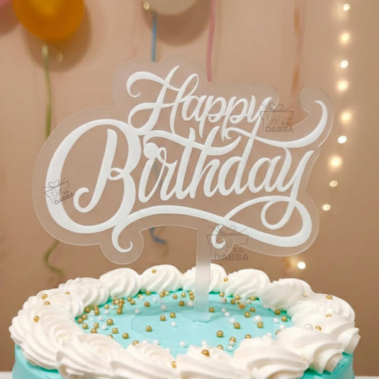 Happy Birthday Cake Topper - Minimalist Acrylic Cursive Script Calligraphy Decoration for Cakes and Desserts