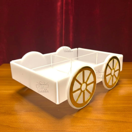 Luxury Acrylic Dry Fruits Trolley Tray with Gold Accented Wheels