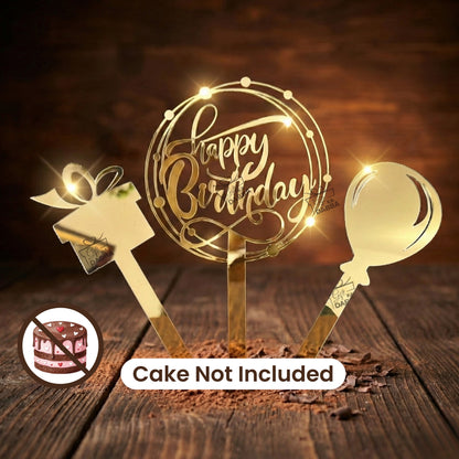 Happy Birthday Cake Topper Set of 3 with Free Knife