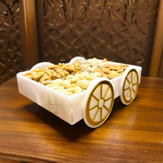 Luxury Acrylic Dry Fruits Trolley Tray with Gold Accented Wheels
