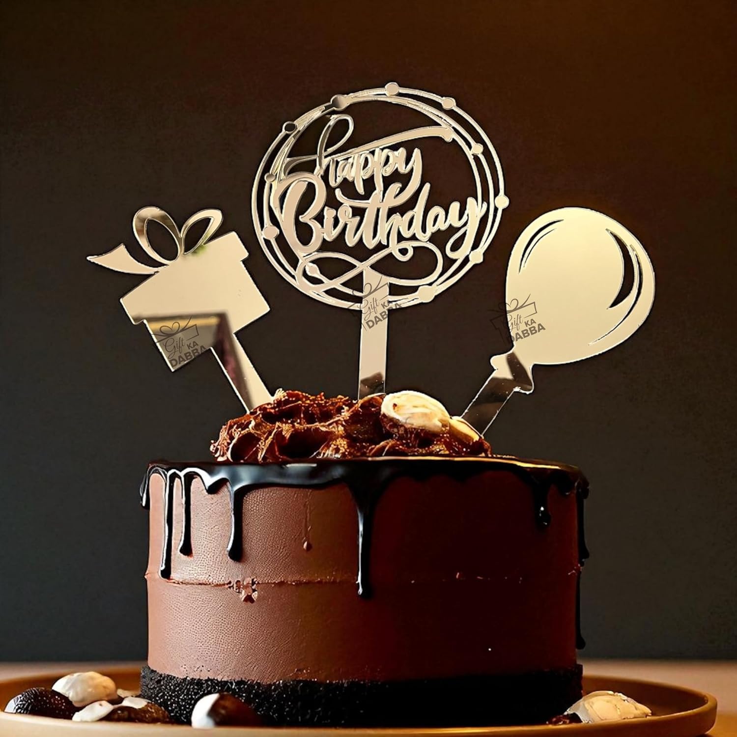 Happy Birthday Cake Topper Set of 3 with Free Knife