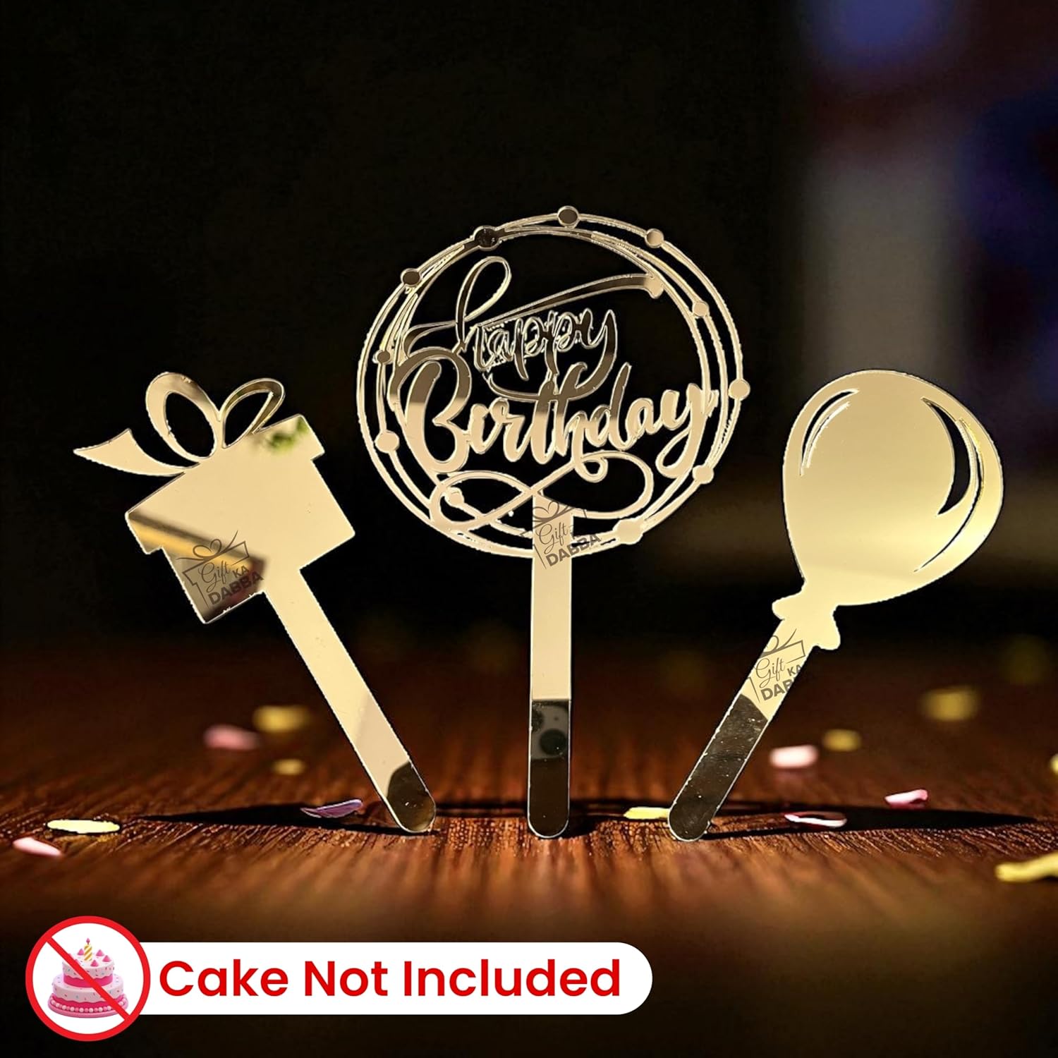 Happy Birthday Cake Topper Set of 3 with Free Knife