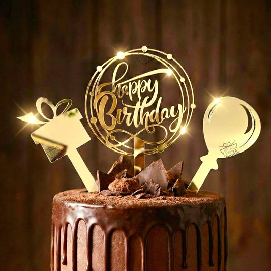 Happy Birthday Cake Topper Set of 3 with Free Knife