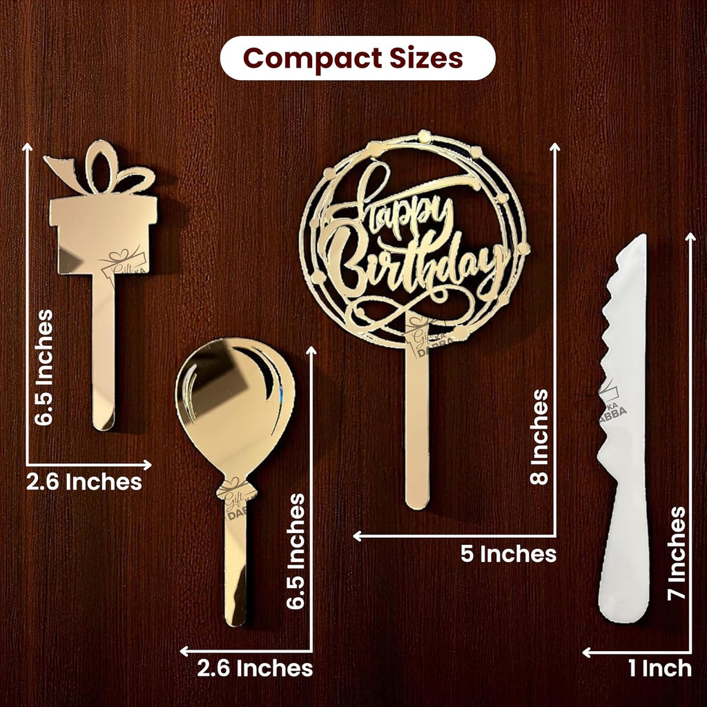Happy Birthday Cake Topper Set of 3 with Free Knife