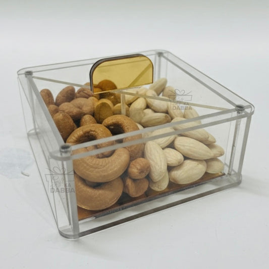 Minimalist Transparent Acrylic Ladoo & Dry Fruit Box with Magnetic Cover & Golden Base