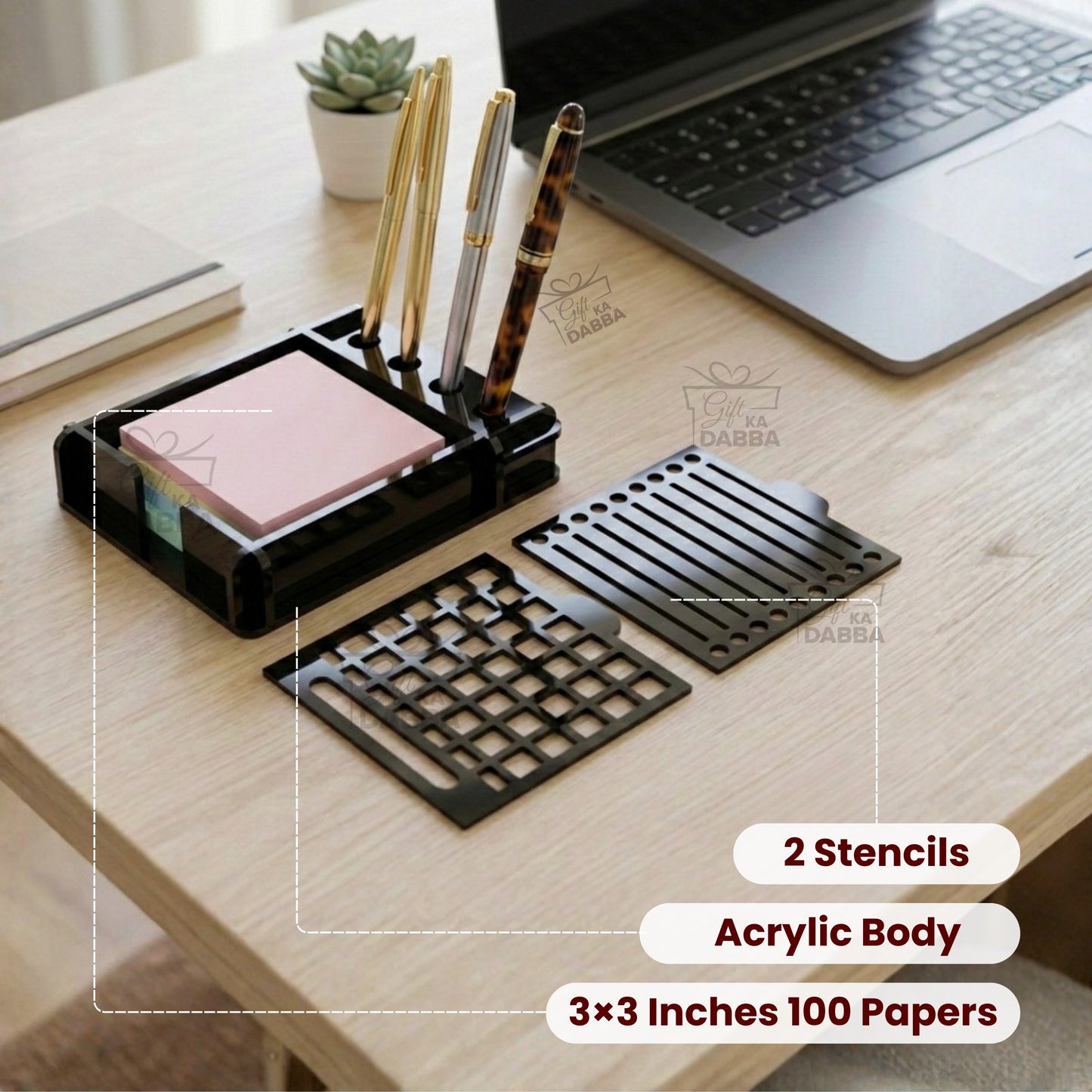 Minimalist Acrylic Sticky Notes Holder with 2 Stencils and 100 Sticky Notes