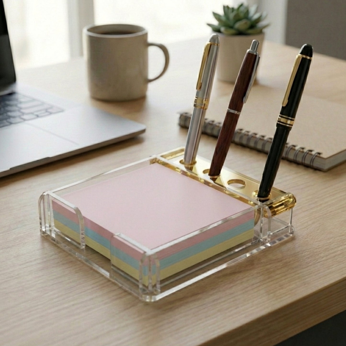 Minimalist Acrylic Sticky Notes Holder with 2 Stencils and 100 Sticky Notes