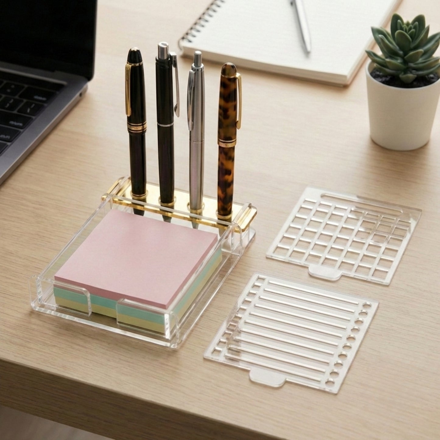 Minimalist Acrylic Sticky Notes Holder with 2 Stencils and 100 Sticky Notes
